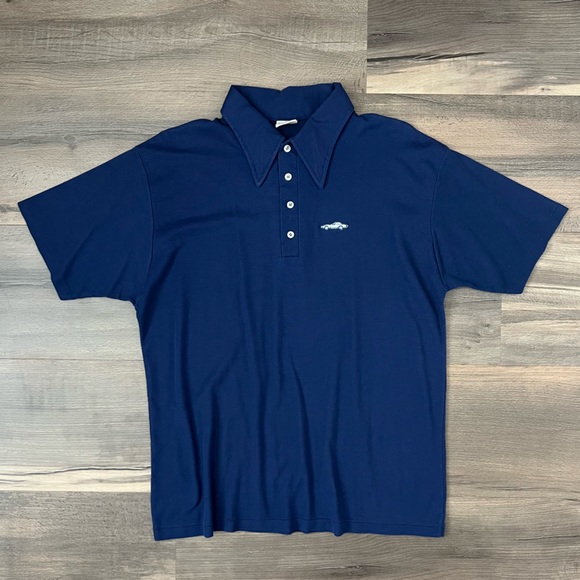 Vintage 70s 80s Men's Chevrolet Sales Department Dagger Collar Polo Tee Blue XL - Picture 1 of 8
